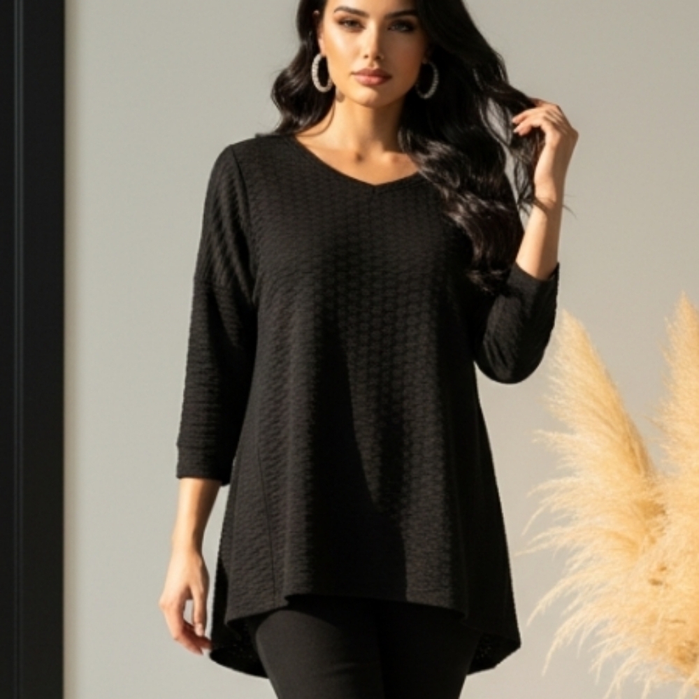 Apt. 9 Black Quilted Pullover 3/4 Sleeve Sweatshirt Size Large